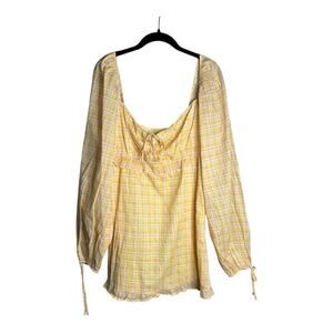 Charlie Holiday Yellow Plaid Long Sleeve Dress Ruffle Detail 6